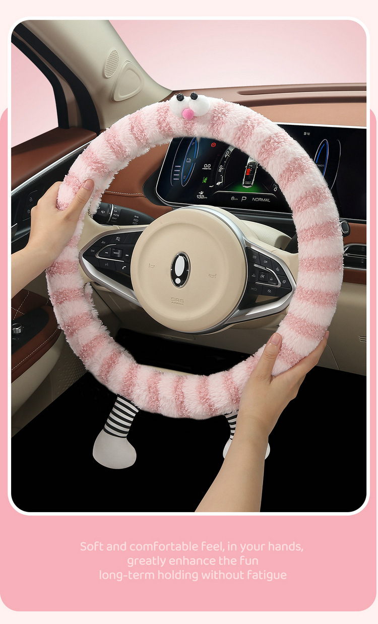 冬季毛绒2024新款小怪兽防滑保暖卡通可爱女汽车方向盘把套大眼萌详情12