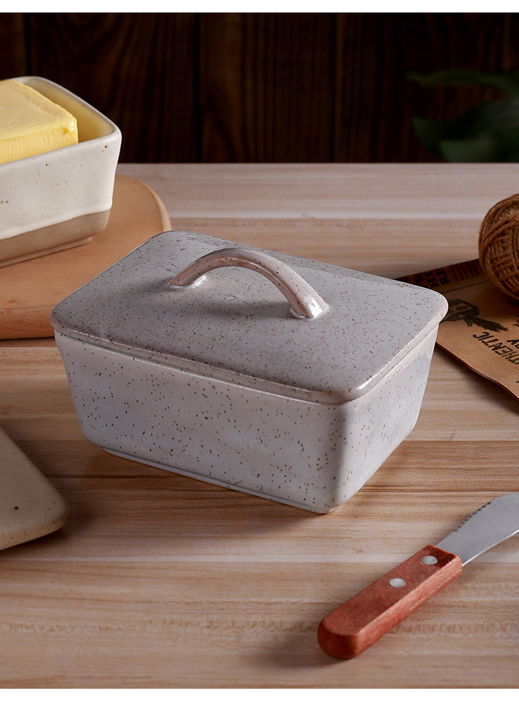 New retro and creative ceramic butter box with lid, square cream box, Western-style butter box in stock pic 21