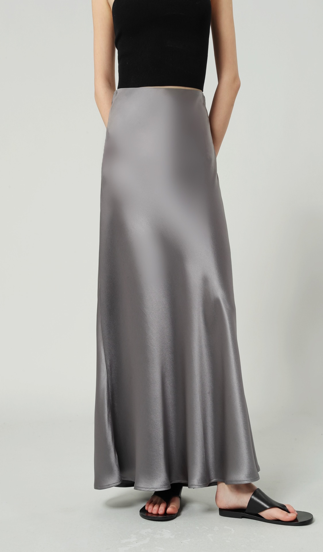 醋酸缎面丝光感柔软垂顺牛筋高腰长款半身裙女2025夏新款飘逸长裙详情5