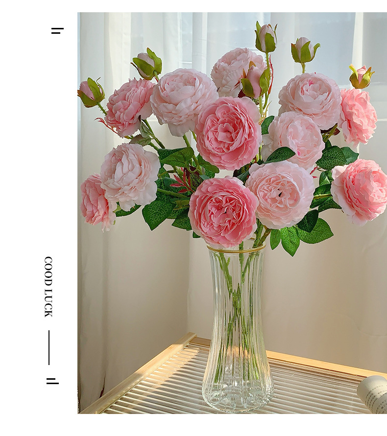 高级感逼真仿真玫瑰花假花绢花洋牡丹花束餐桌摆设客厅婚庆装饰花详情9