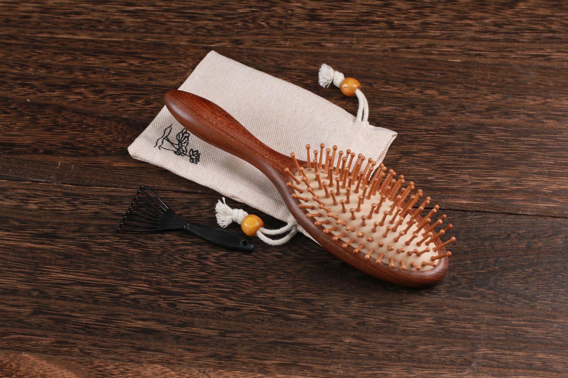 厂家金丝檀木气垫梳大号加厚圆柄头皮按摩顺发梳檀木气囊梳子批发详情17