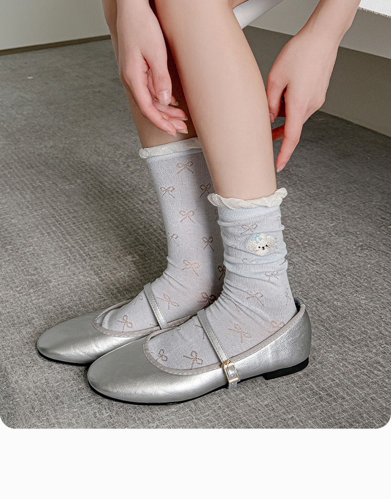 袜子女夏季薄款堆堆袜纯色纯棉无骨ins刺绣网眼透气吸汗中筒袜详情18