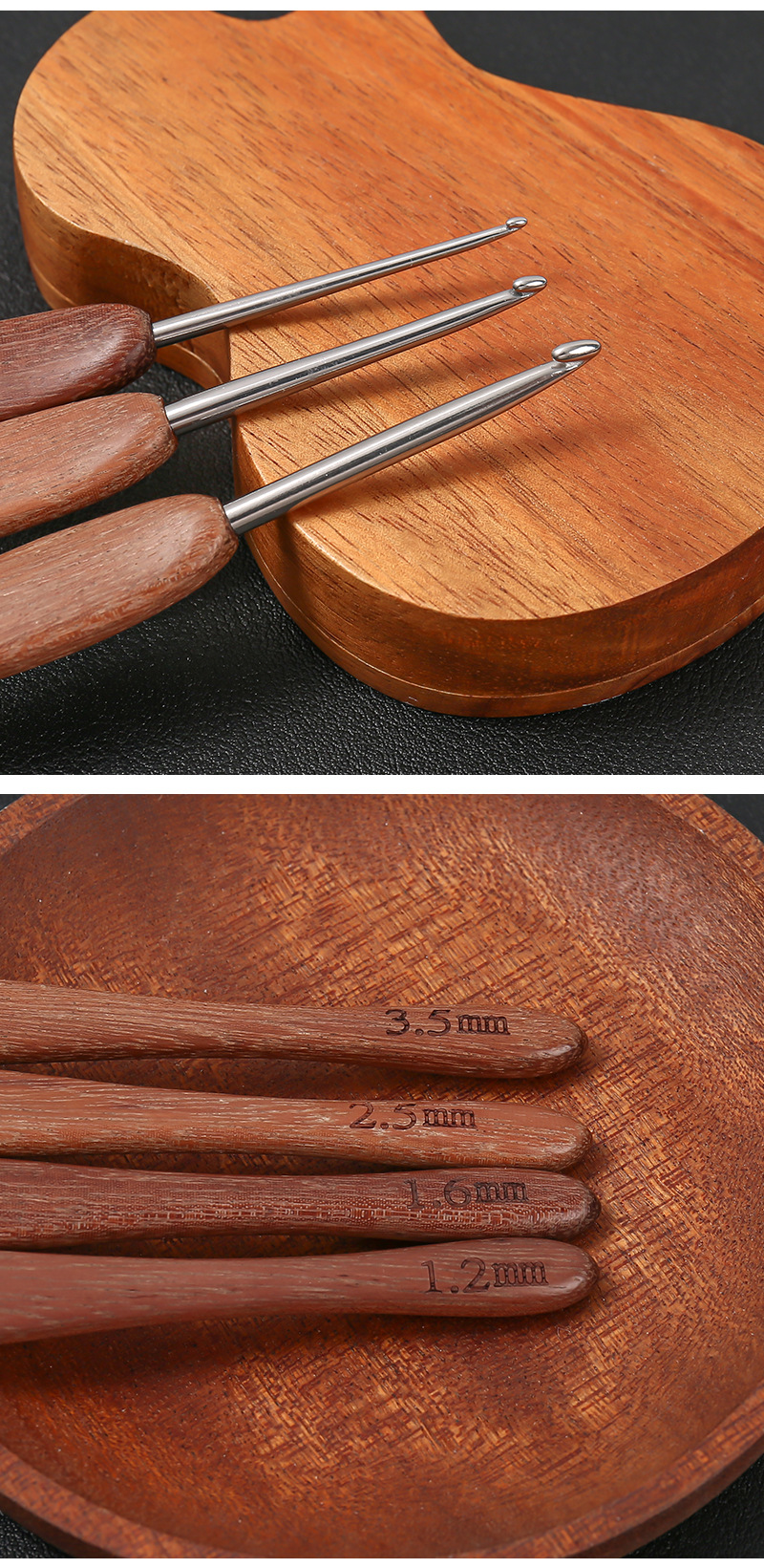 厂家红檀木钩针家用岚牌木柄钩针手工玩偶编织钩针不锈钢勾头勾针详情3