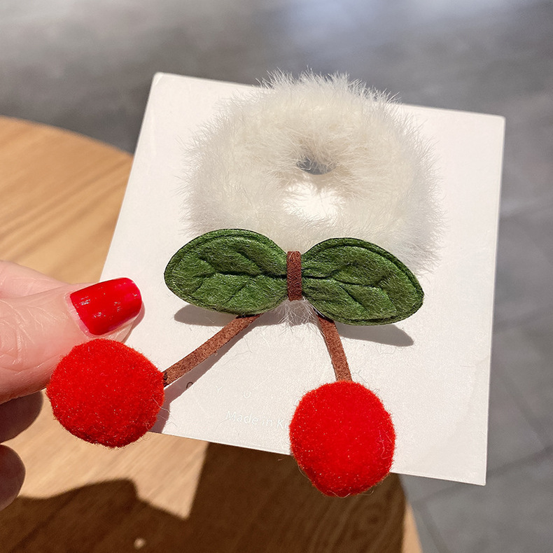 韩版毛绒樱桃发圈高弹力女式发饰批发头绳皮筋发绳详情7