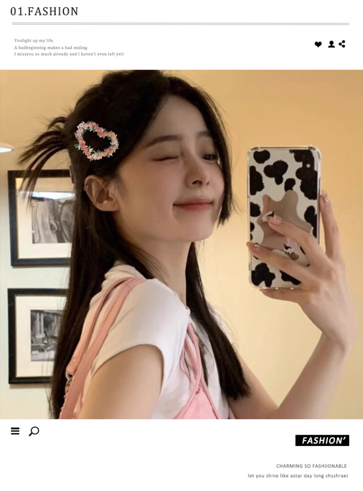 高级感粉色花朵发夹女2025新款甜美爱心BB夹前额侧边刘海发卡头饰详情6