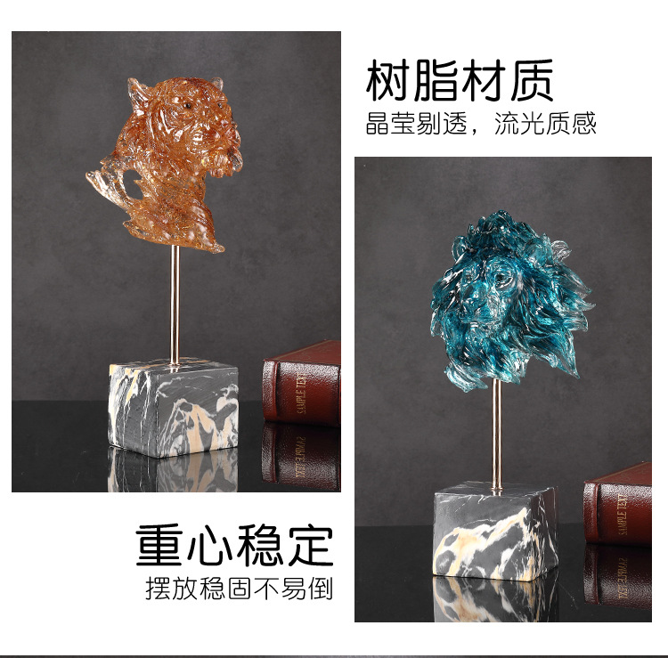 2025水晶仿真狼头摆件狼头型雕塑树脂道具玄关办公室桌面动物头像装饰树脂工艺品详情12