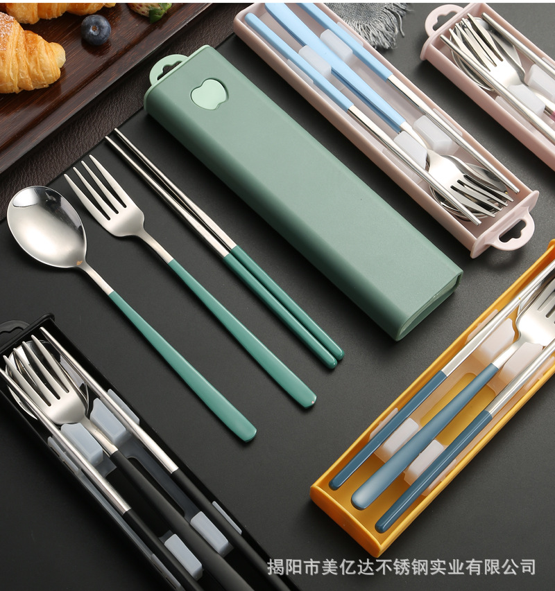 可定制304不锈钢韩式勺子叉子筷子便携餐具套装学生户外公司餐具详情20