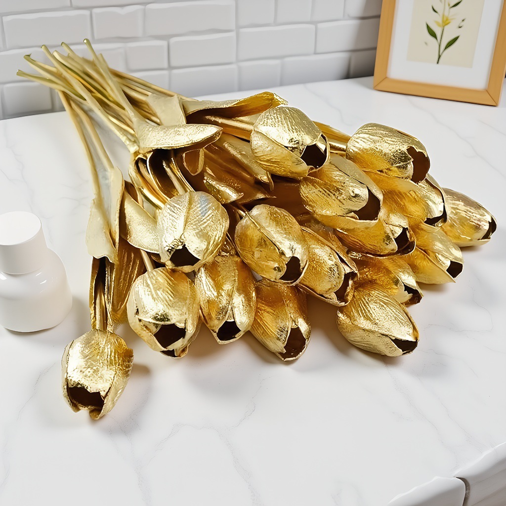 仿真金色马蹄莲金色郁金香银色马蹄莲 郁金香仿真花装饰摄影道具详情4