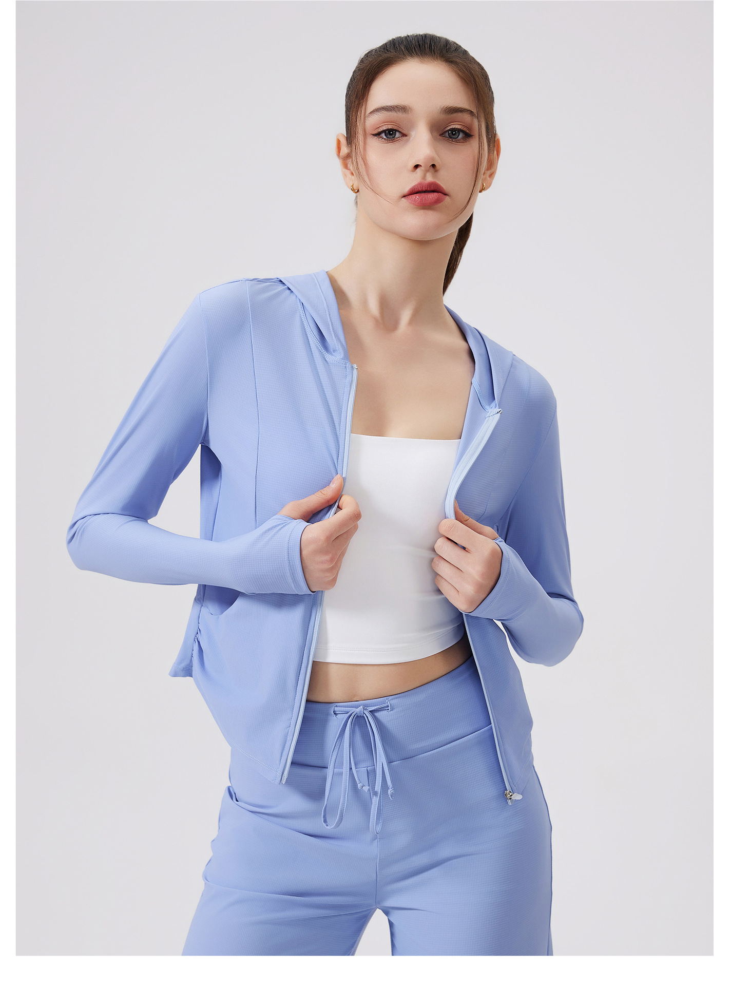 Sunshade, lightweight, anti-嗮, cool-feeling jacket, hooded, sporty loose top, casual yoga coat, checkered sun-protective clothing pic 19