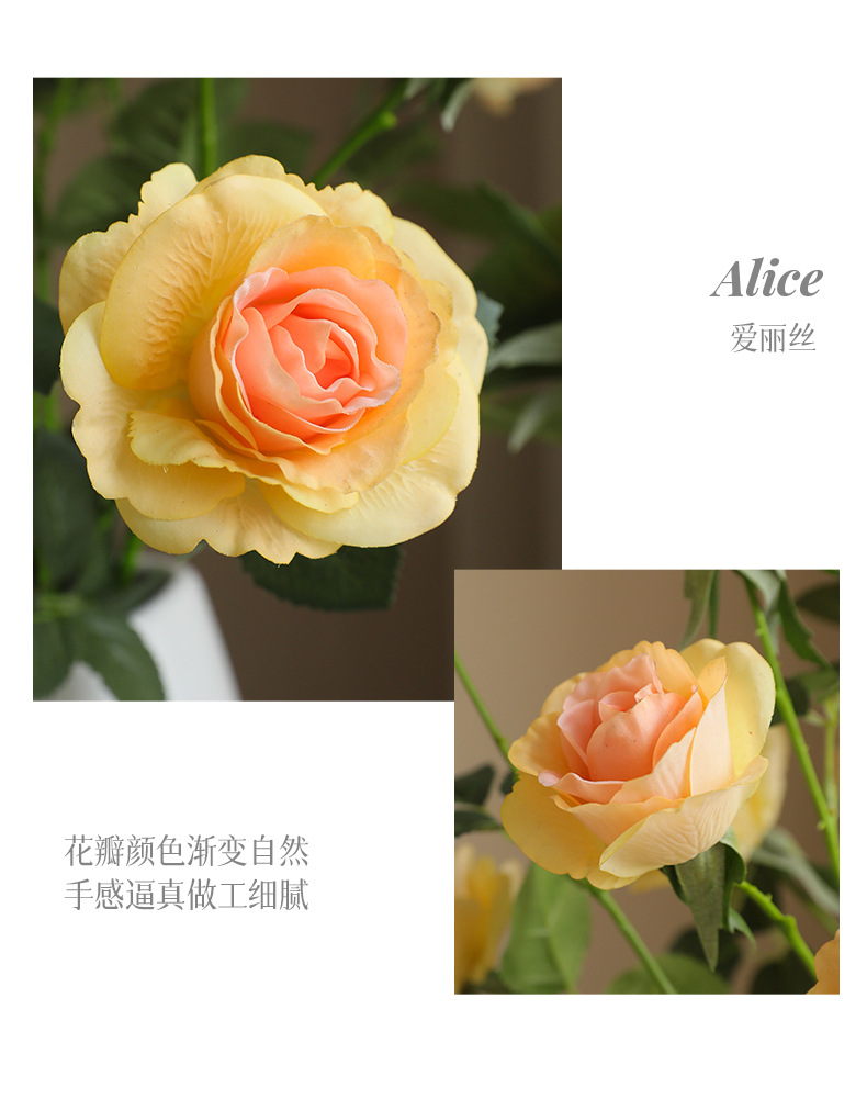 高品质仿真单枝六头湿感玫瑰家居餐桌插花办公文化园艺装饰礼盒详情20