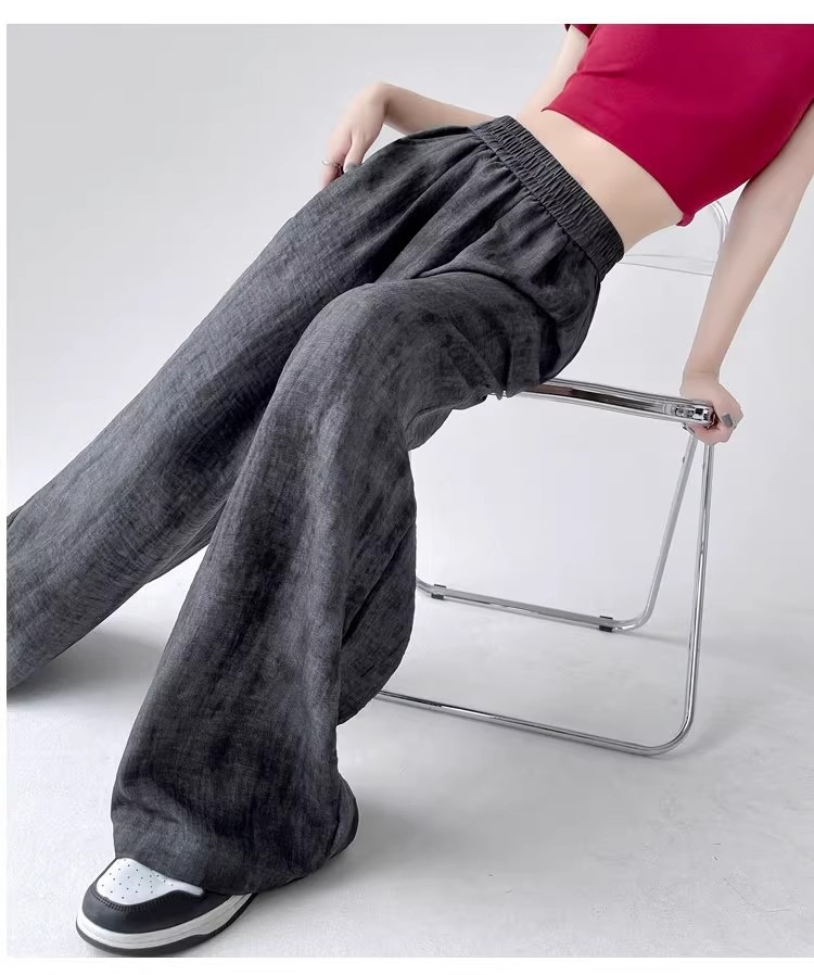 Tie-dyed ice silk cotton linen Chinese-style thin wide-leg pants for women, sun protection, summer drape, loose straight-leg high-waisted Chinese-style Yamamoto pants pic 86