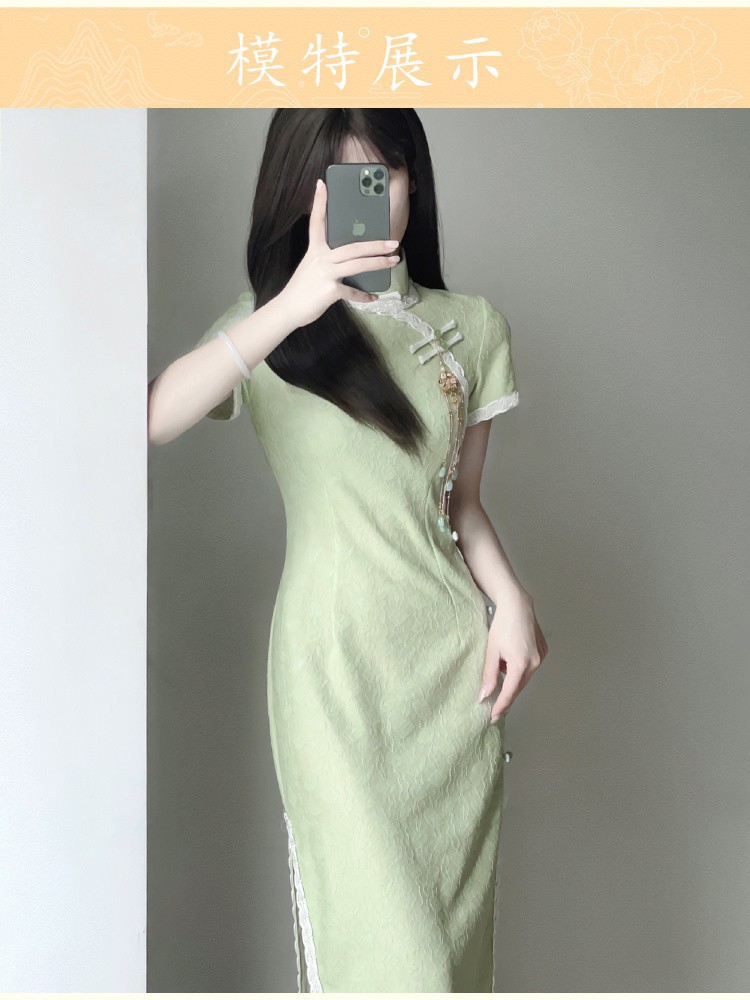 Tingyueling Cheongsam 2024 New Improved Version Spring/Summer Youthful Green dress with Chinese style New Chinese style pic 8