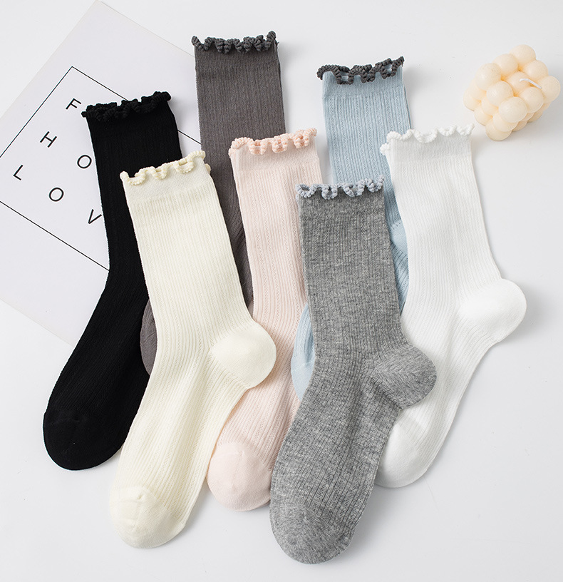 White socks for women in summer, thin, cut-out mid-calf socks, fresh and slimming, sweet lace socks, boneless pile cotton socks pic 19