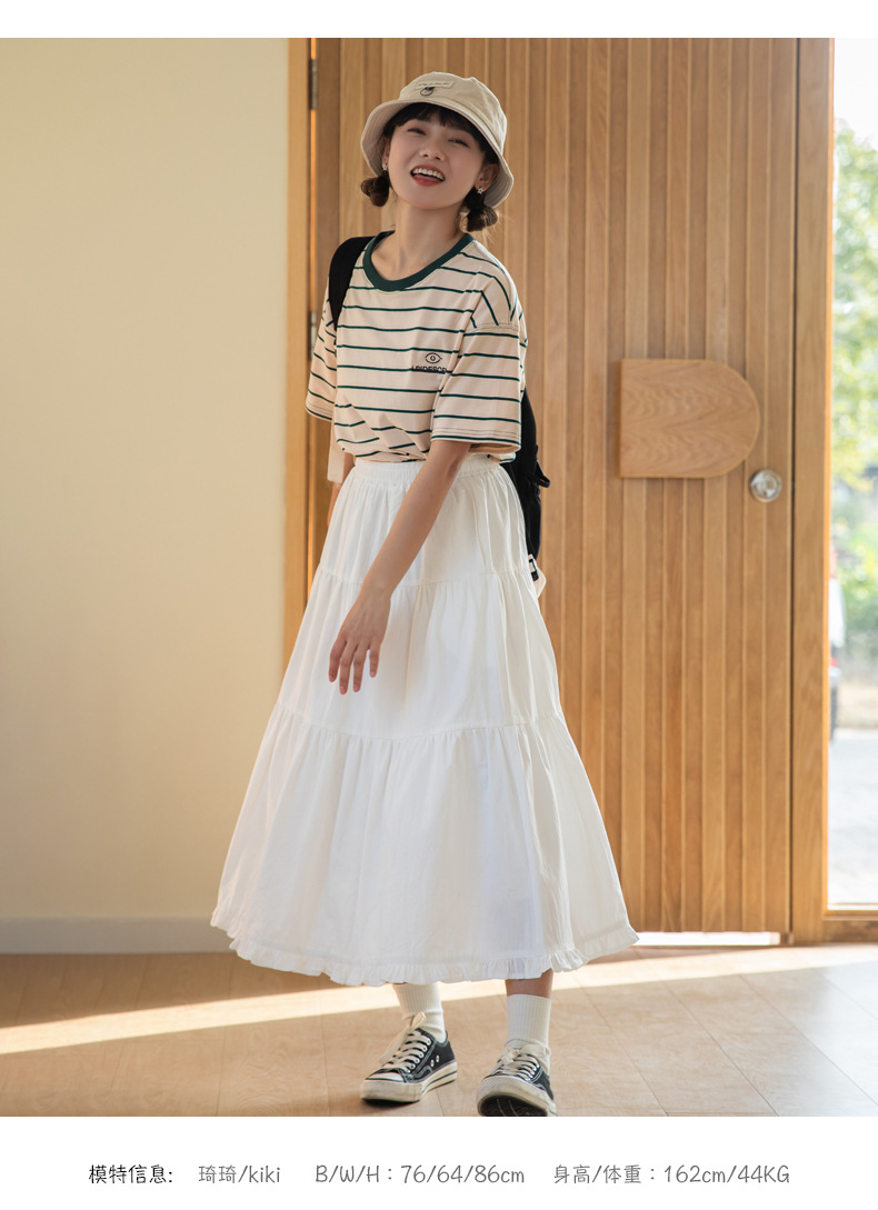 皇峥日系小清新白色A字裙半身裙女夏季新款高腰设计感中长款裙子详情9