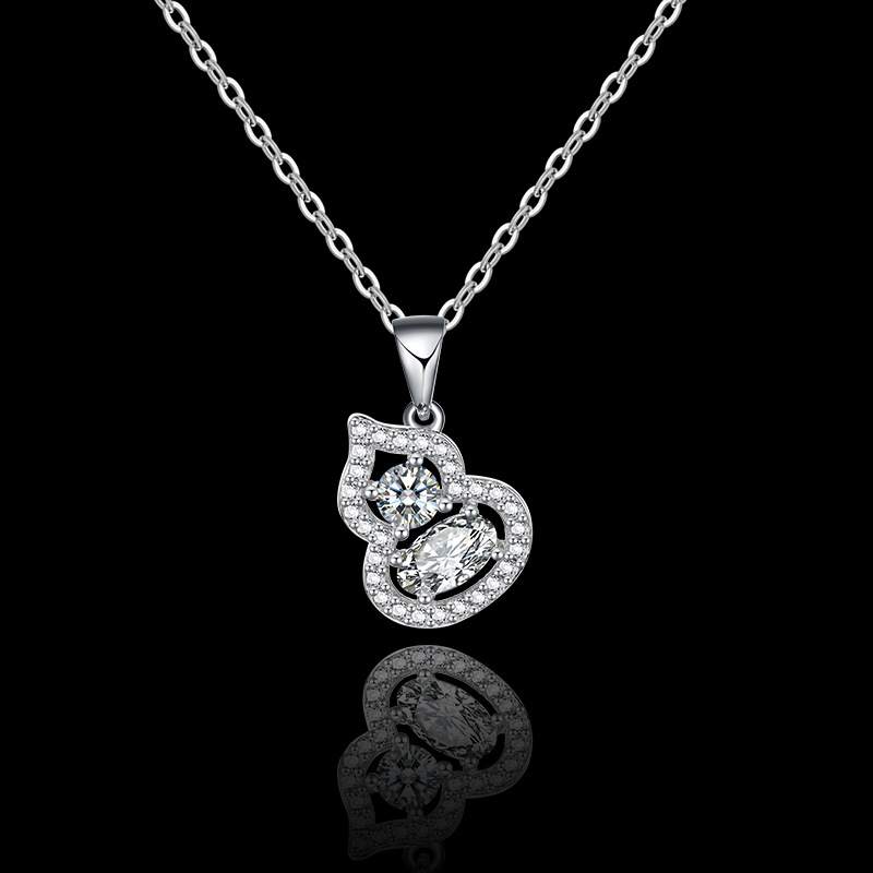 S925 All-silver Swan Kiss Heart Necklace for Women, 26 new style gourd pendant love bouquet necklace pic 24