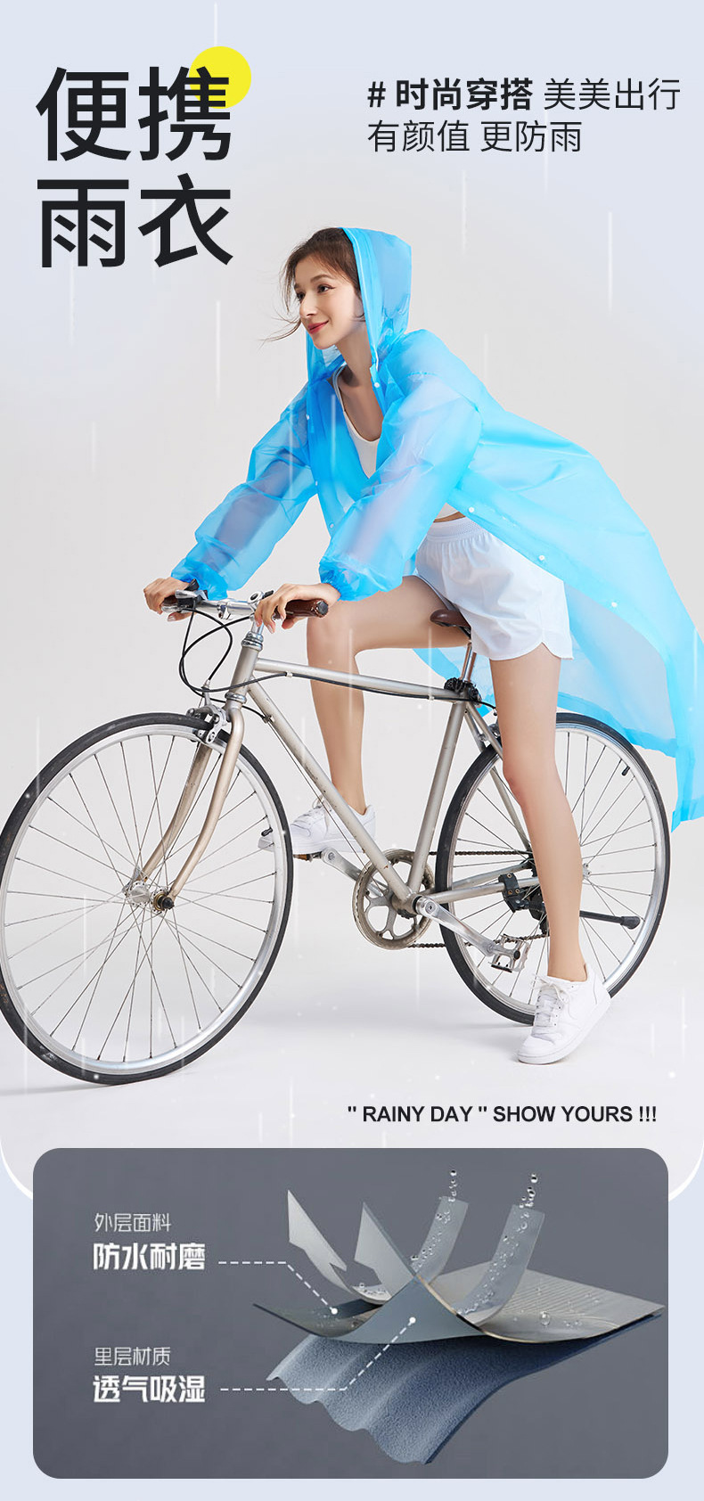 Non-disposable eva raincoat, fashionable outdoor walking portable, extended and thickened raincoat for children and adults pic 4