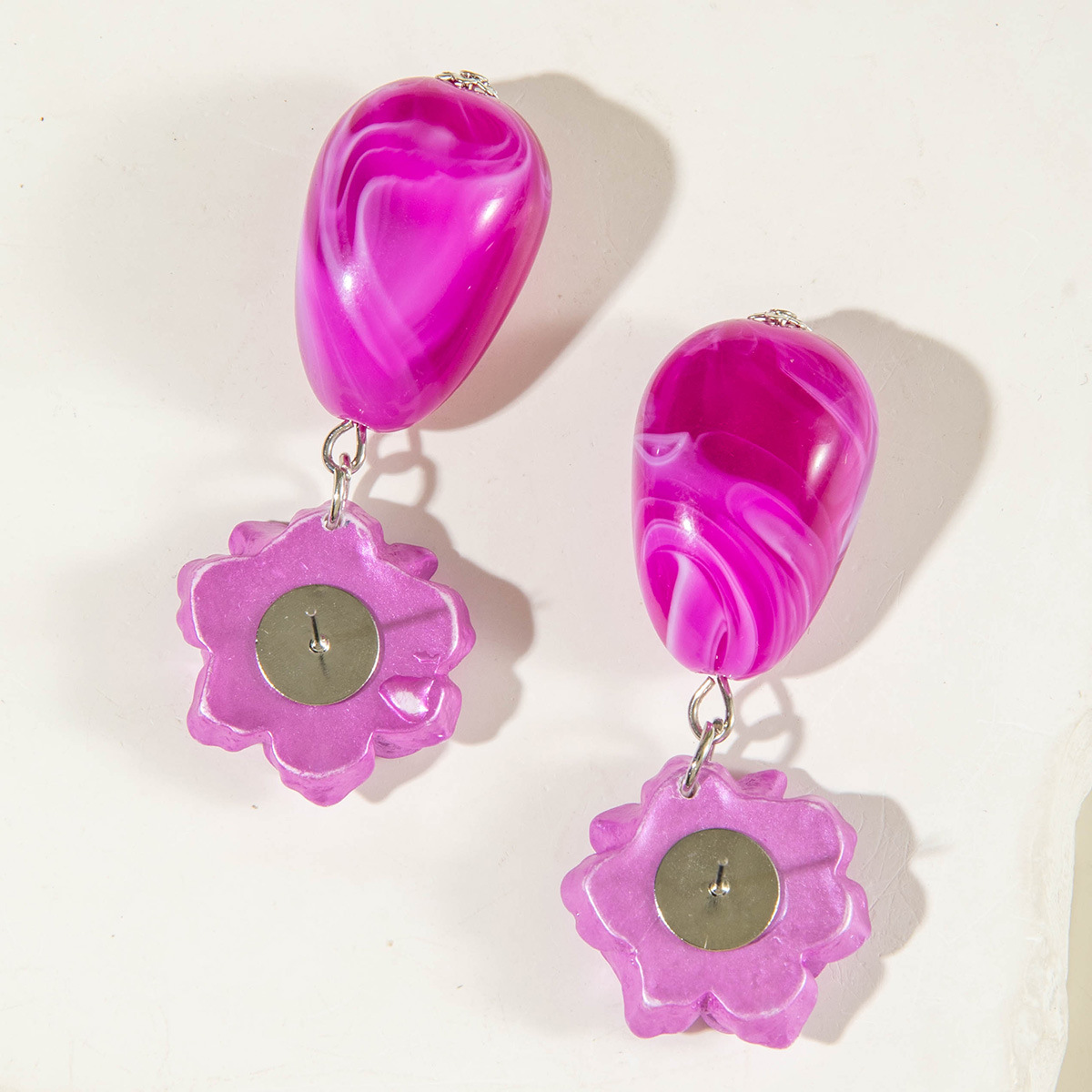 欧美跨境个性饰品紫色椭圆松石耳坠小众设计感玫瑰花朵耳环耳饰女详情36