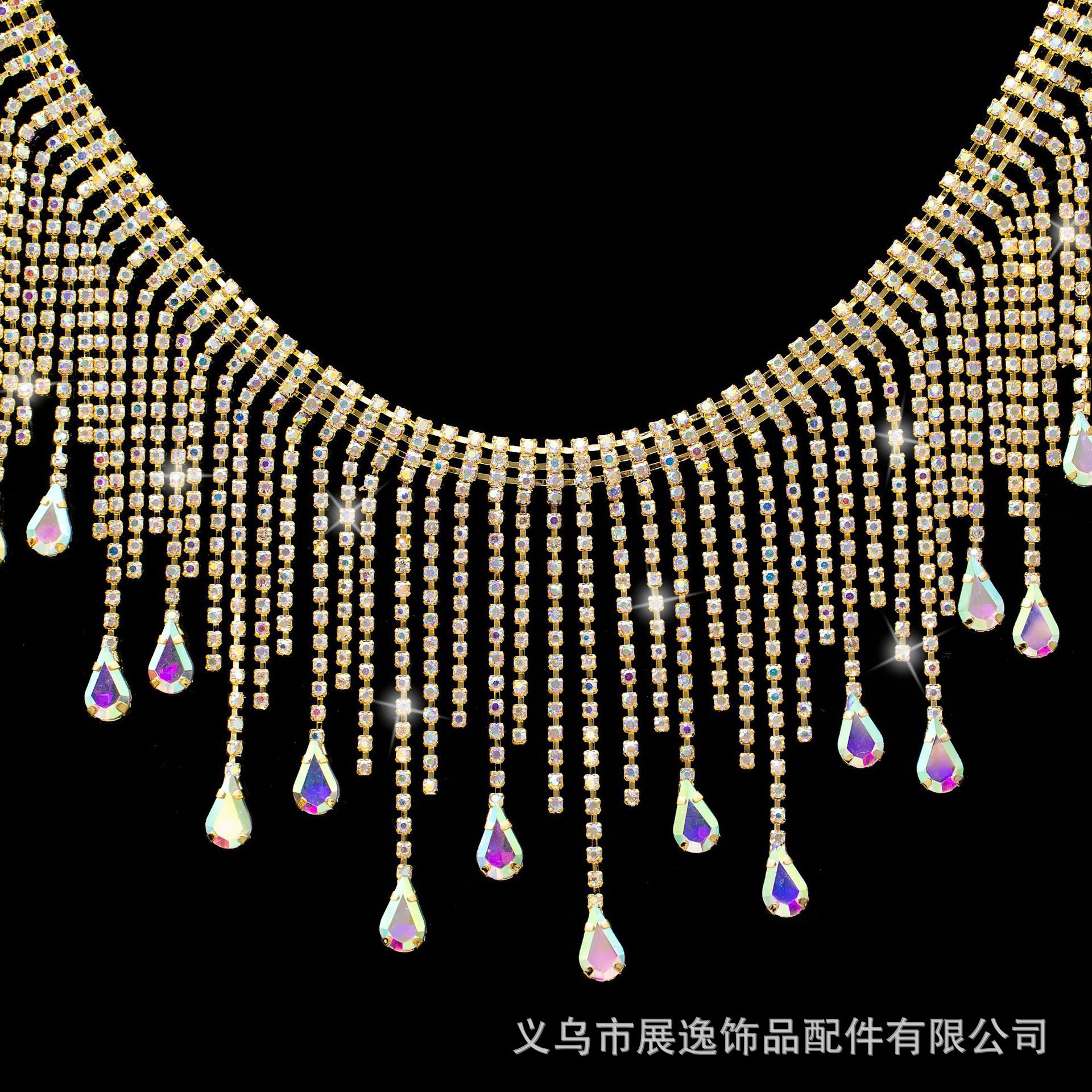 欧美爆款不规则流苏手缝钻链diy服装禾服鞋饰包装饰链厂家批发详情8