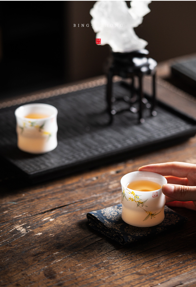 德化羊脂玉个人茶杯冰种玉瓷女士茶具主人杯品茗杯家用办公室茶杯详情16
