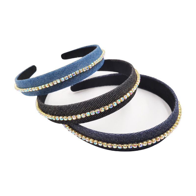 Qiwei Accessories Exclusive Qiwei Accessories Exclusive European and American cross-border hair accessories Denim High-end drill bit headband for women pic 10