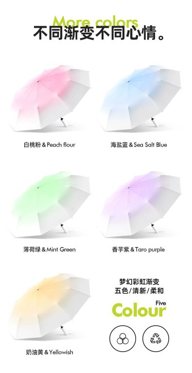 渐变色系全自动晴雨伞太阳遮阳防紫外线黑胶两用雨伞可加印logo详情9