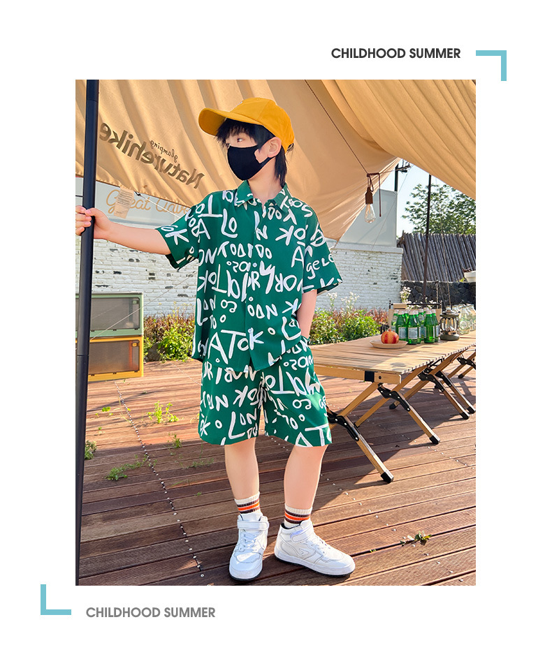Niño vestido de verano manga corta blusa conjunto 2025 nuevo trendy grande niño dos piezas niño frito street sport pic 13