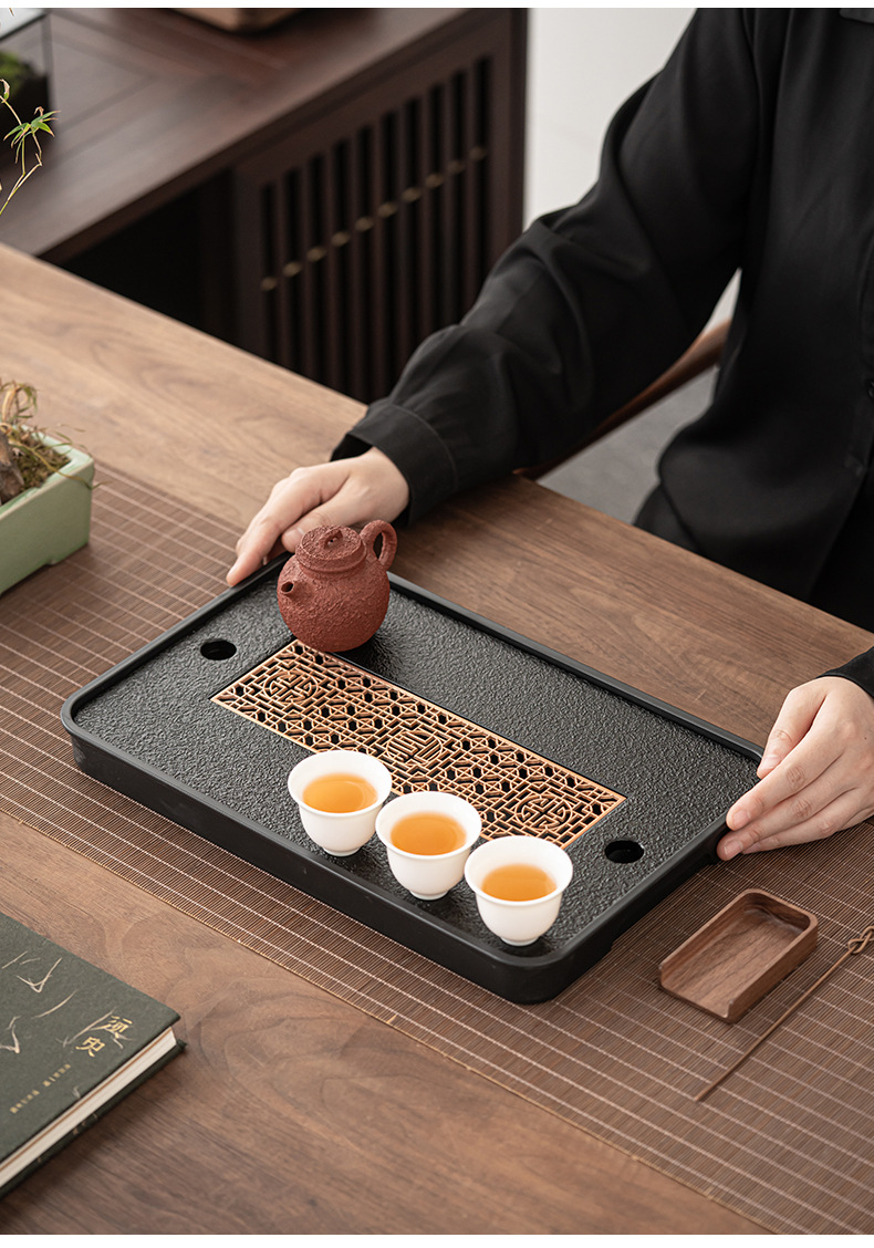 Chinese retro-style magnetic tea tray for water storage and drainage, simple Gongfu tea set, office draining tea table, dry brewing tea saucer pic 8