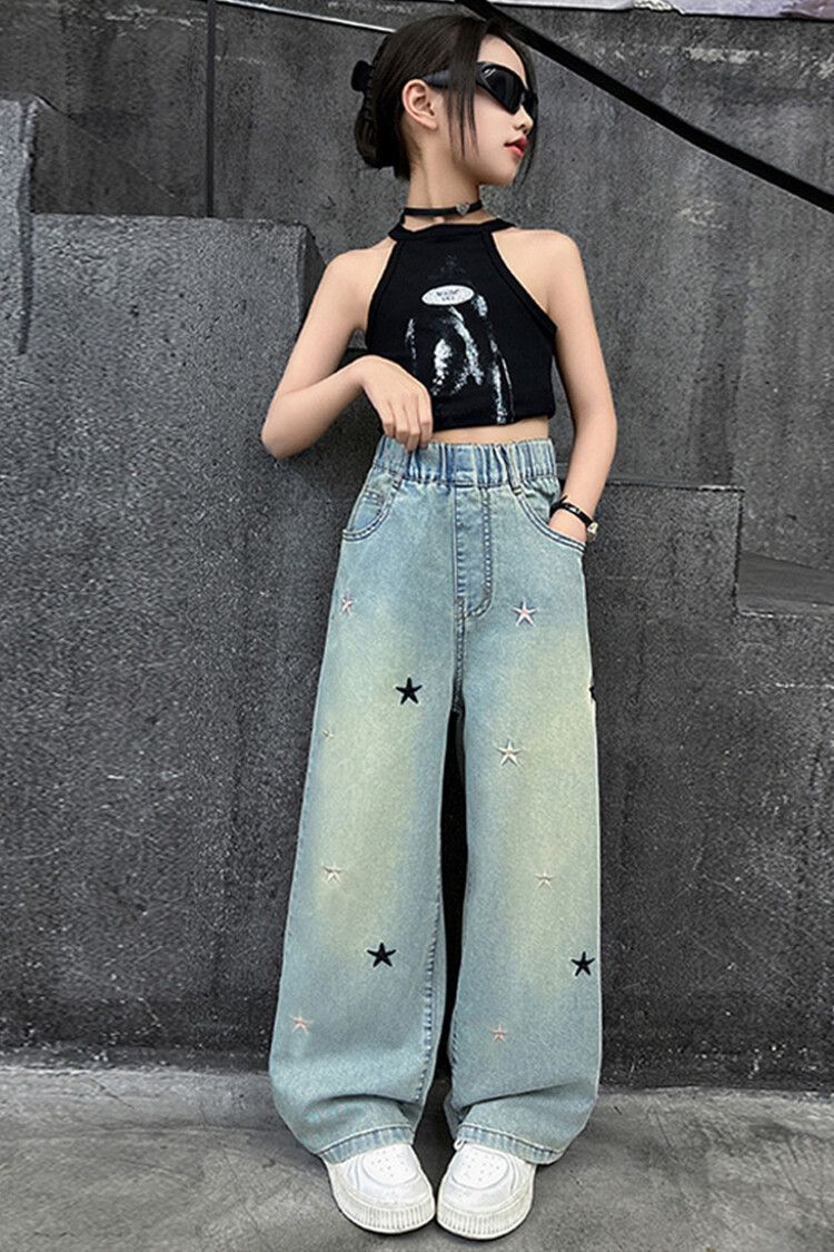 女童牛仔裤子春秋新款网红中大童宽松女孩单裤春秋夏季直筒阔腿裤详情9