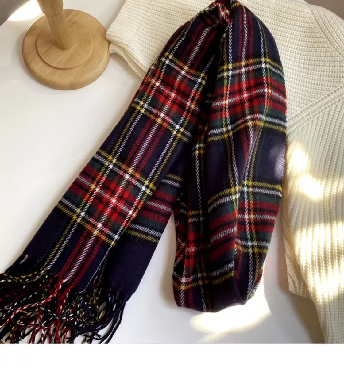 韩国东大门格子围巾女冬季新款仿羊绒格纹流苏大披肩详情9