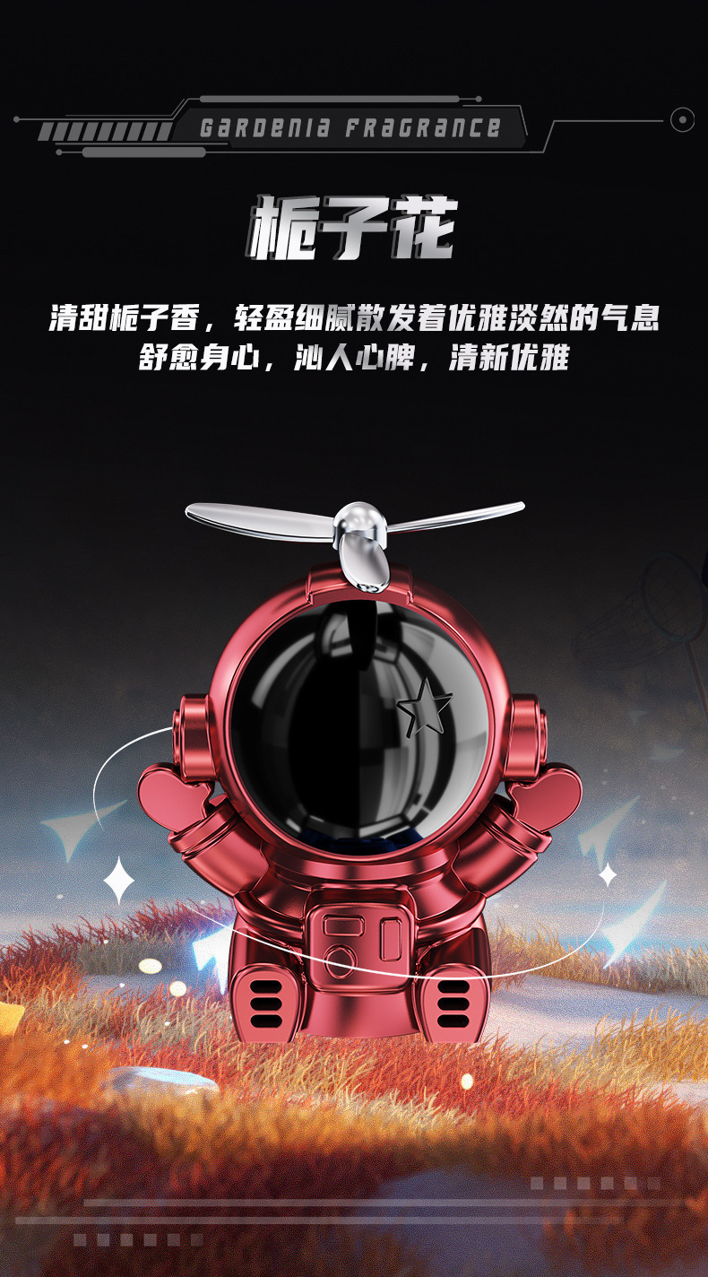新款太阳能车载摆件太空人三色旋转香薰持久散香创意设计车用装饰详情9