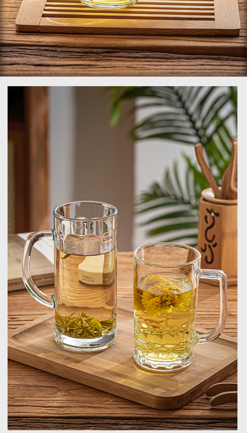 Large, thickened glass cups with handles, beer mugs without LIDS, tea houses, chess and card rooms, ktv bars, gifts, printed logos pic 2