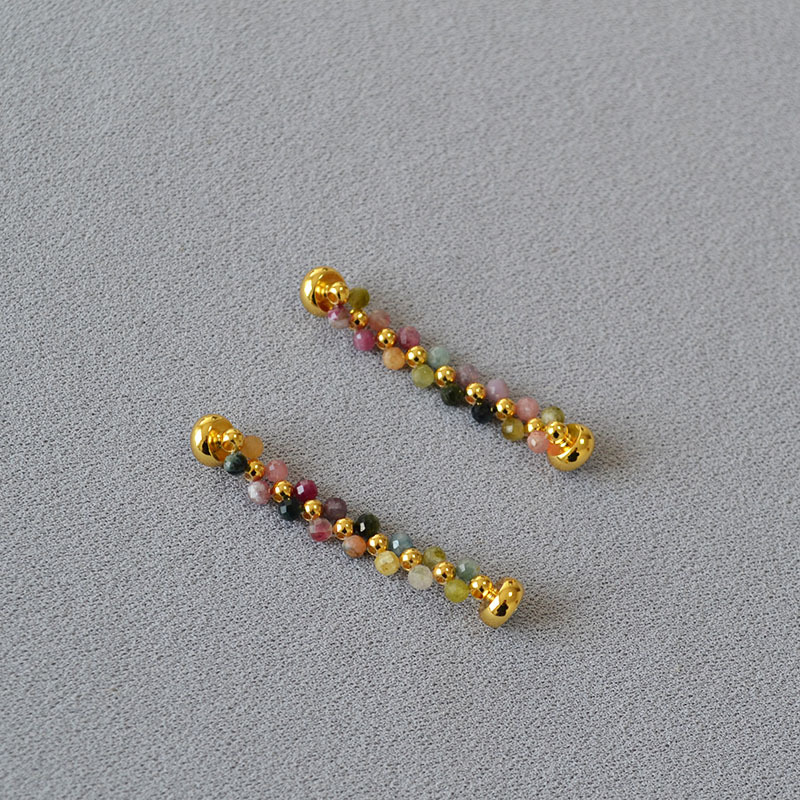 日韩小众设计手工编织彩色碧玺串珠磁吸扣甜美耳环耳饰无需耳洞详情6