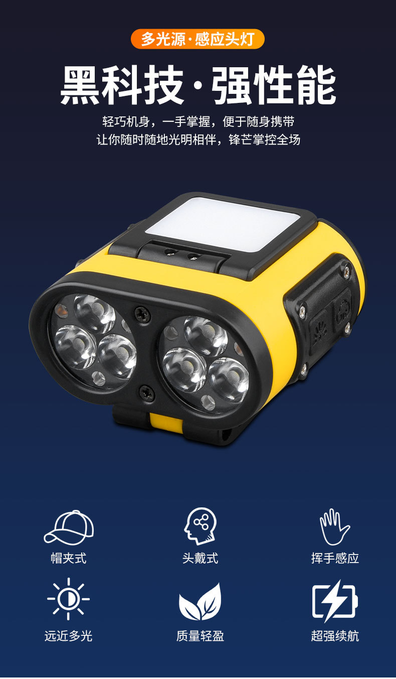 led sensor headlamp, outdoor strong light, long battery life, lithium battery, special night fishing lamp for outdoor fishing, head-mounted flashlight pic 2