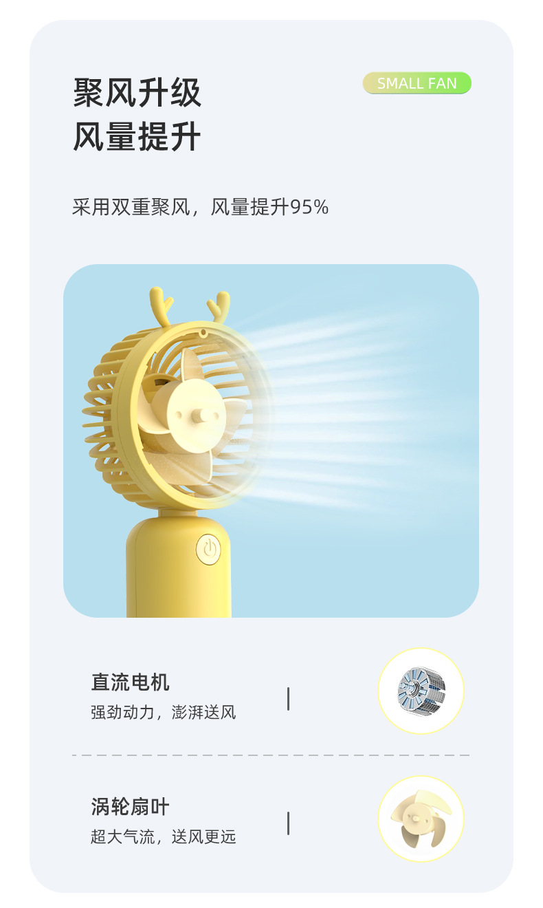 手持小风扇usb迷你可充电卡皮巴拉大风力学生随身便携电风扇礼品详情3