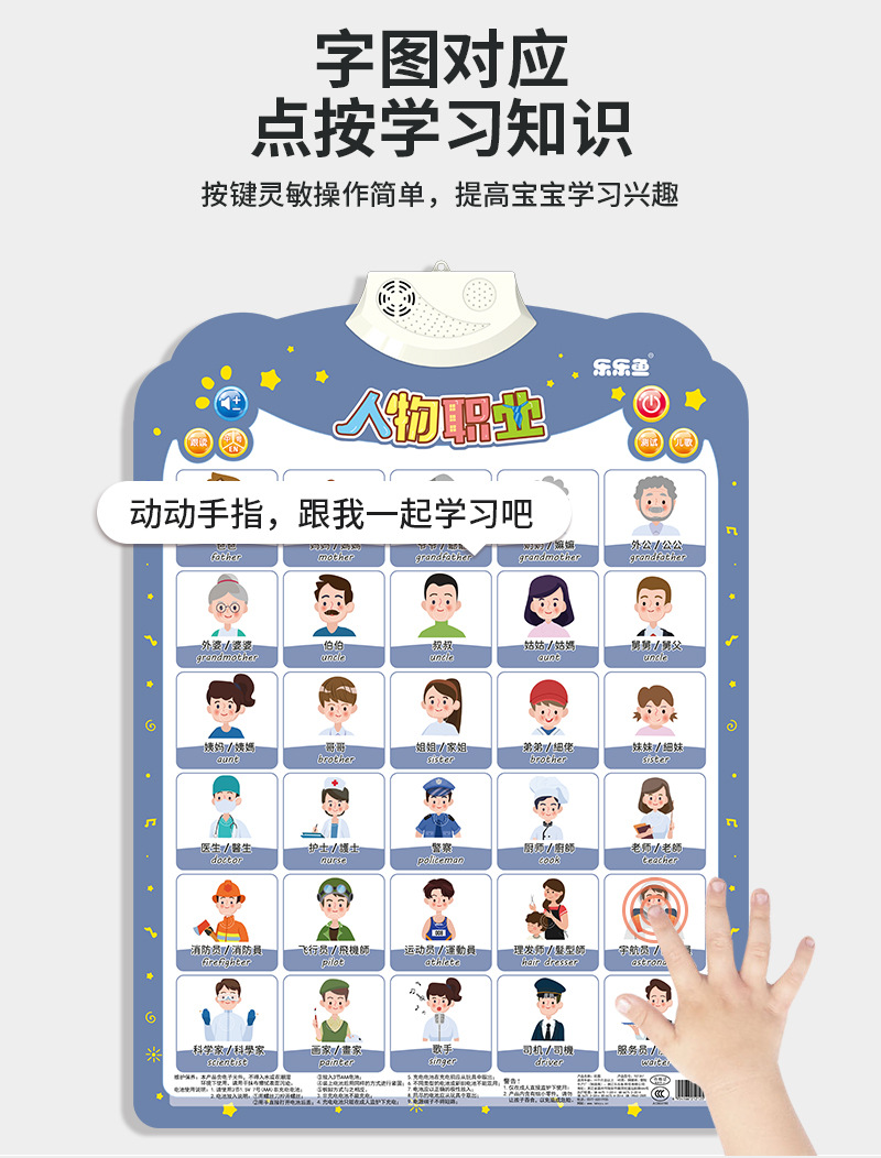 中英粤三语有声挂图儿童启蒙认知字母表墙贴宝宝益智玩具互动启蒙详情8