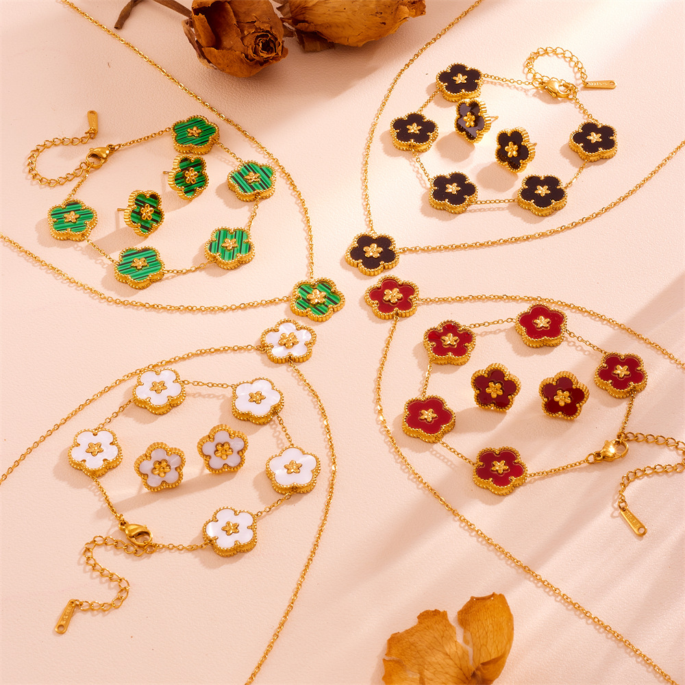 跨境款不锈钢五叶草项链 18k金简约ins钛钢不掉色梅花项链饰品女详情1