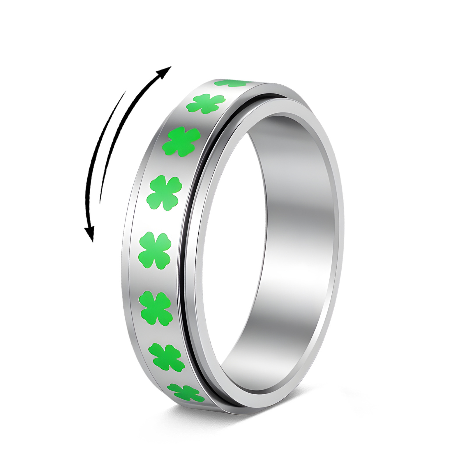 绿色四叶草图案旋转戒指纯银脚戒情侣对戒个性戒指空托设计详情7