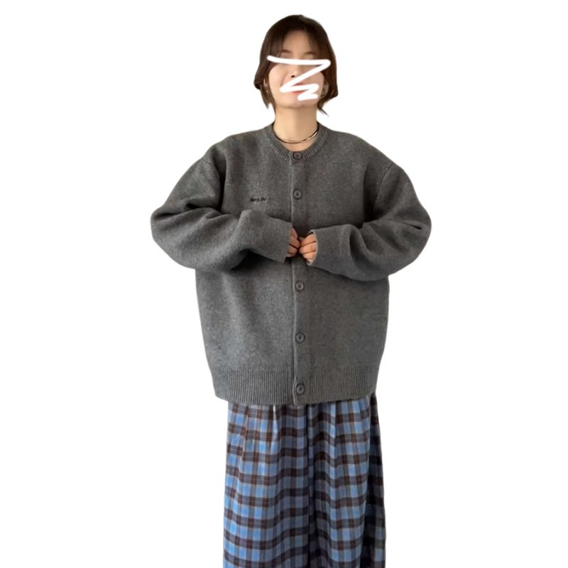 慵懒高级感灰色圆领毛衣外套女秋冬2024新款宽松休闲针织开衫上衣详情5