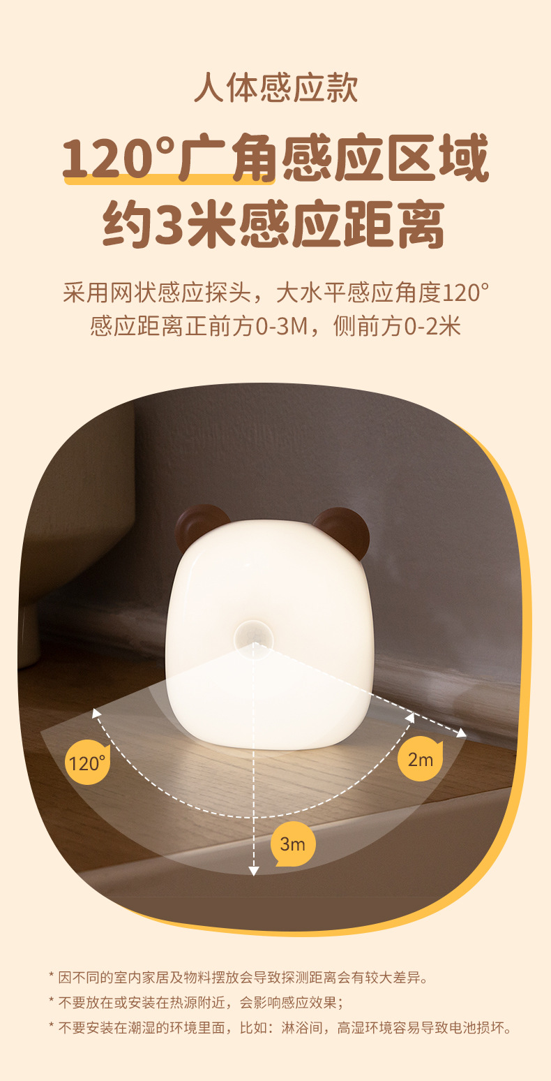 Wholesale export of battery-powered smart cartoon human body sensor night light for baby feeding, eye protection, weak light bedroom sleep light pic 7