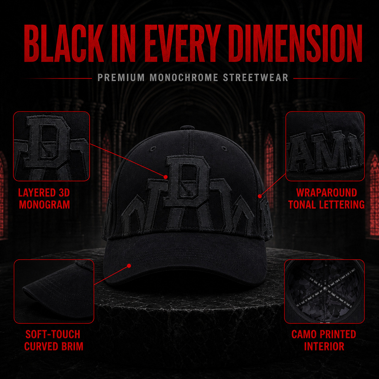 New trendy and versatile Gothic baseball caps, custom-made printed, embroidered and logo caps, cross-border export wholesale pic 7