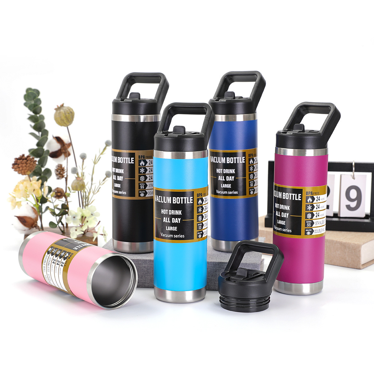 New large-capacity 304 stainless steel insulated cup for foreign trade, outdoor portable double-layer car cup, mountain climbing sports water bottle pic 1