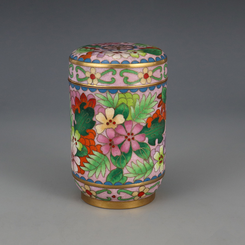 Beijing Cloisonne craft cultural gift and decorative item: Traditional copper body cloisonne enamel polished tea canister pic 4
