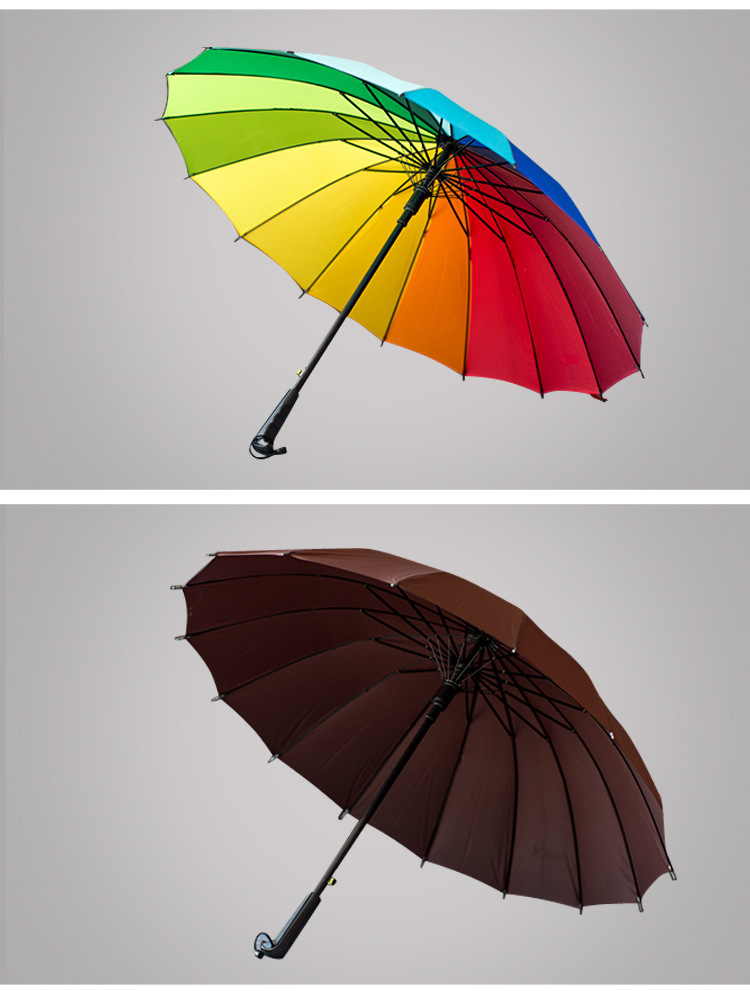 批发16K韩国创意碰击布彩虹伞长柄直杆自动雨伞广告伞可做LOGO详情15