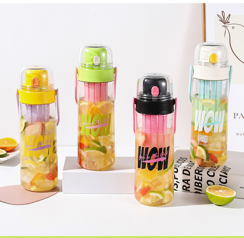 Creative and casual double-drinking plastic water cups, high appearance level student sports water cups, portable direct drinking flower tea cups, gift wholesale pic 28