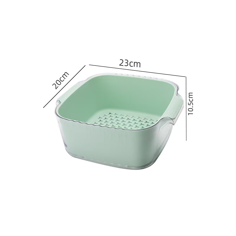 Durable household double-layer vegetable and fruit draining basket, living room vegetable washing basket, double-ear handle plastic kitchen vegetable washing basin for storage pic 4