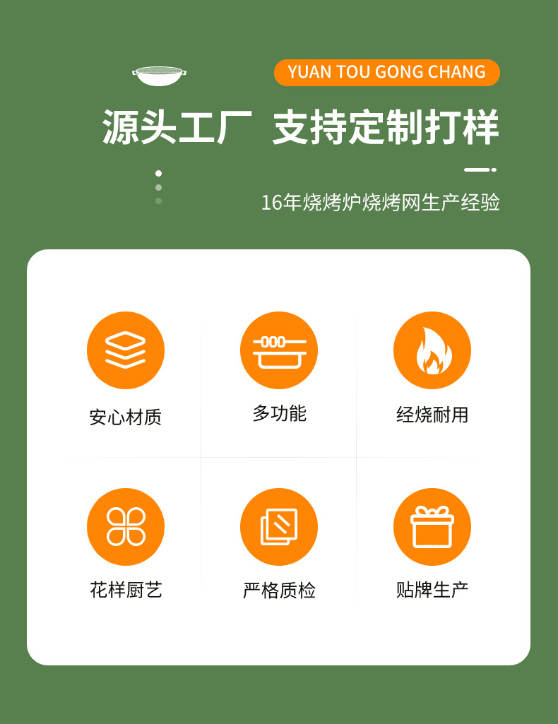 加粗电镀烧烤网大号小号烧烤架烤鱼铁丝网格户外BBQ带手柄烤鱼夹详情5