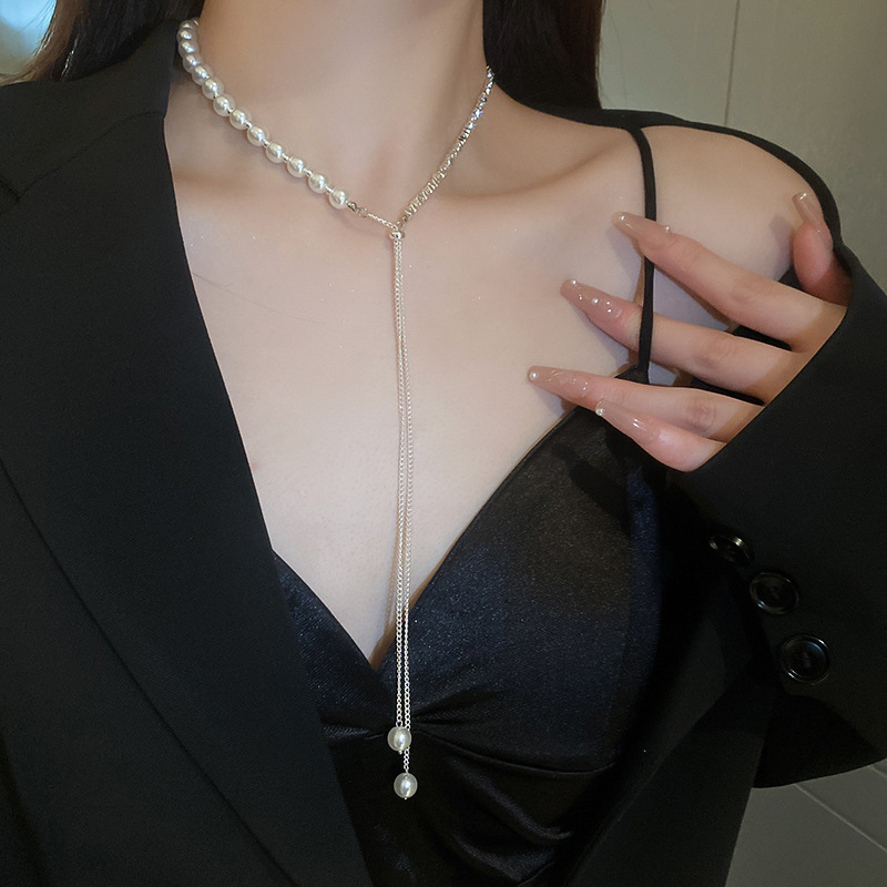 Irregular long pearl necklace, French light luxury style, sweater chain, niche simple and high-end necklace wholesale for women pic 35