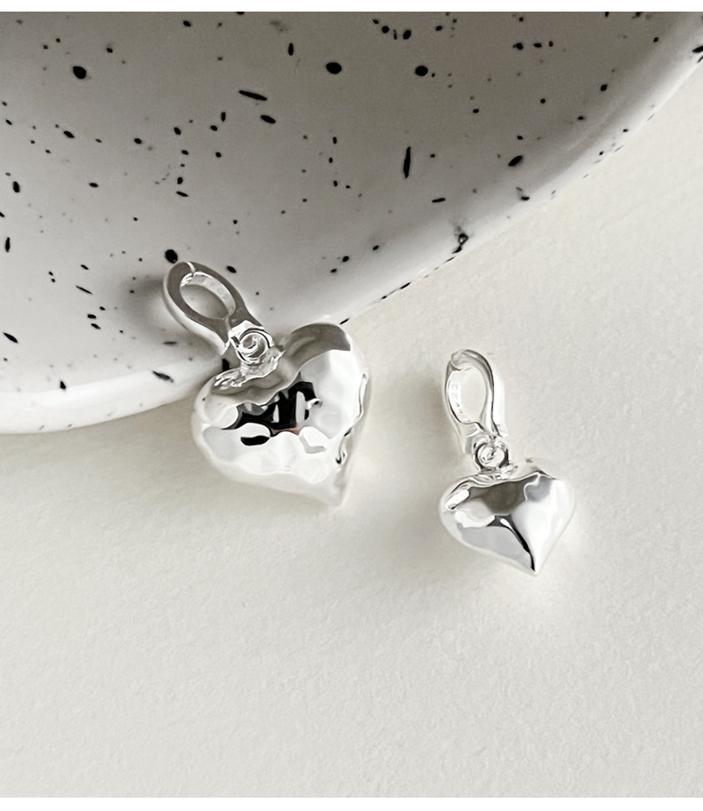 925纯银不规则纹理爱心吊坠简约小众设计万能扣项链男女百搭0822G详情9
