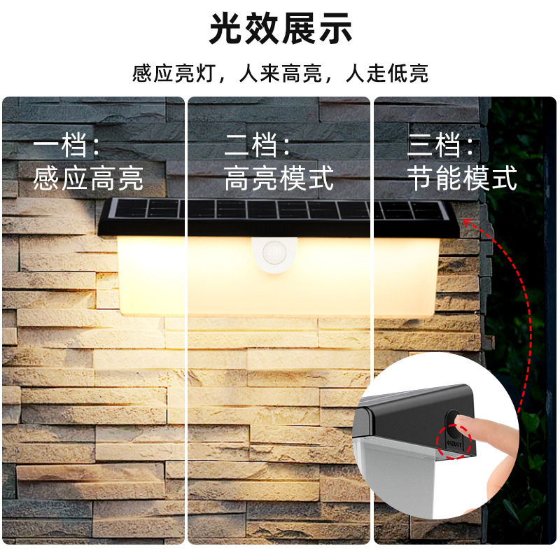 跨境太阳能灯壁灯防水人体感应灯家用户外灯花园门口围墙庭院灯详情10