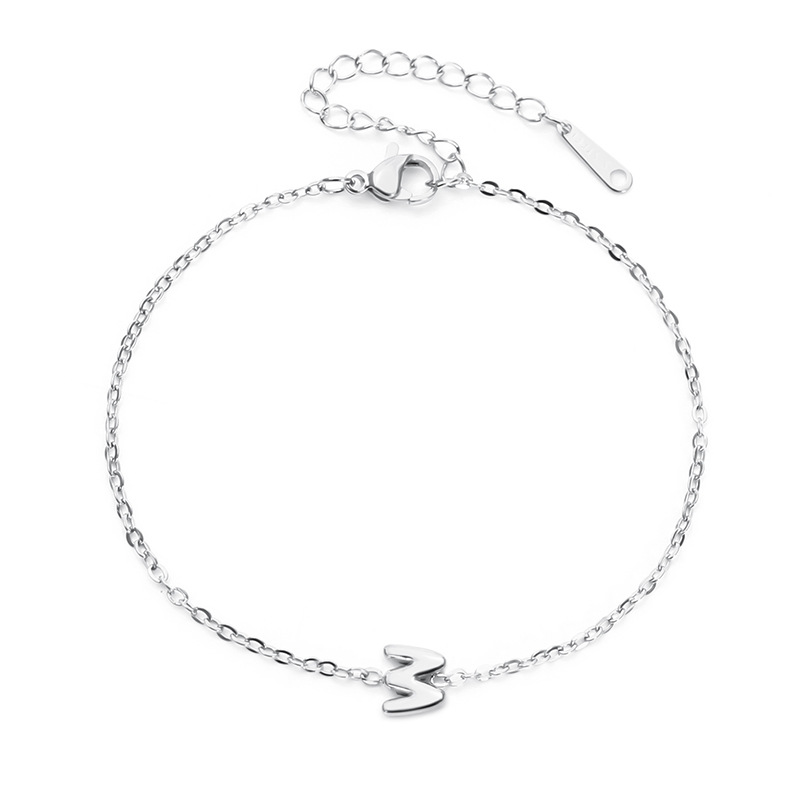 The new simple bubble letter bracelet is elegant and versatile. It features a 26-letter collarbone chain as a stainless steel accessory for women pic 4